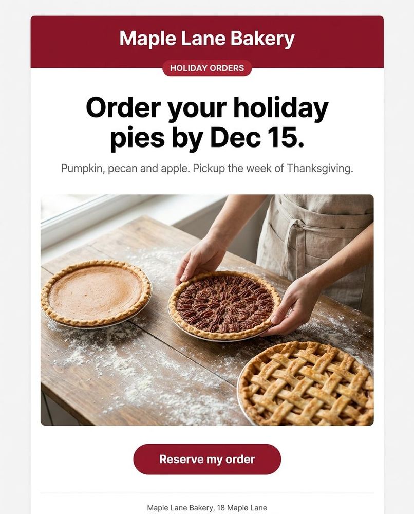 Maple Lane Bakery holiday email