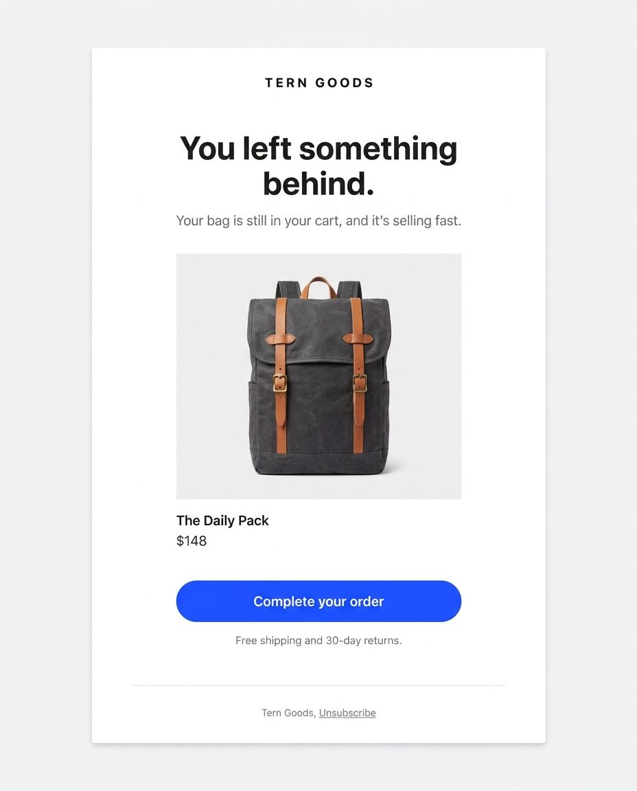 Cart recovery email