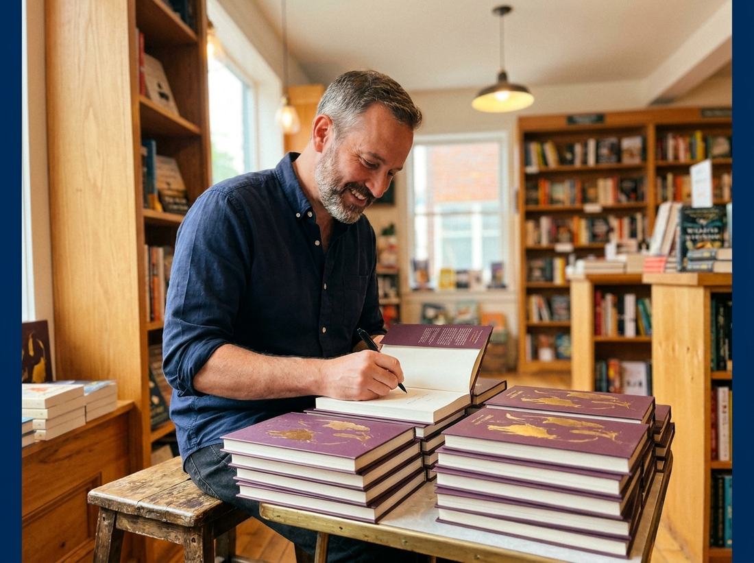 Author with books