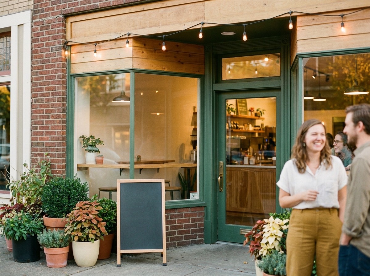 Customers outside the shop