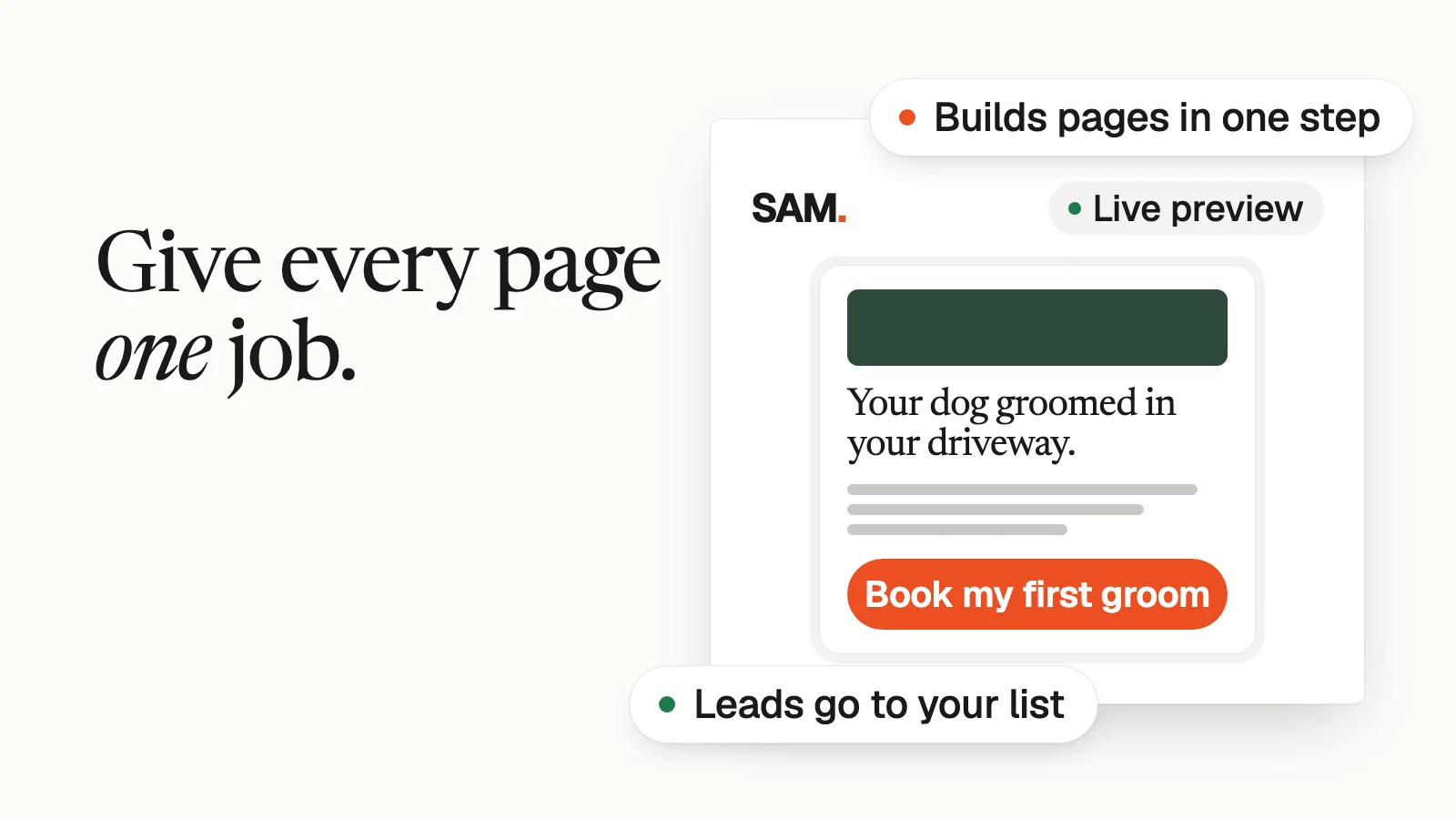 Give every page one job: a simplified SAM page preview with one Book button